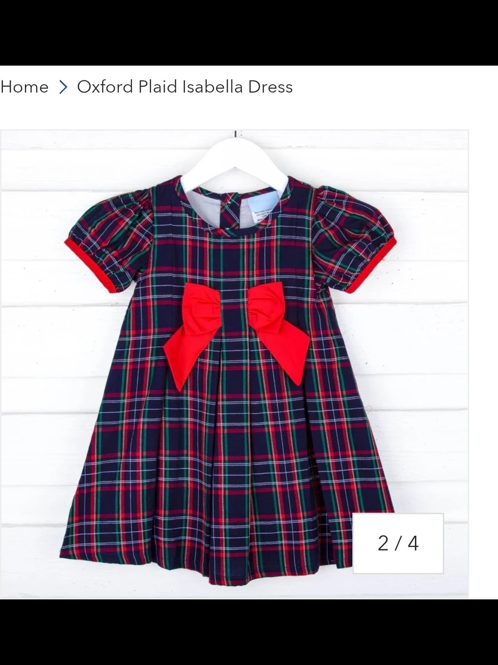 Oxford Plaid Isabella Dress with Red Bows
